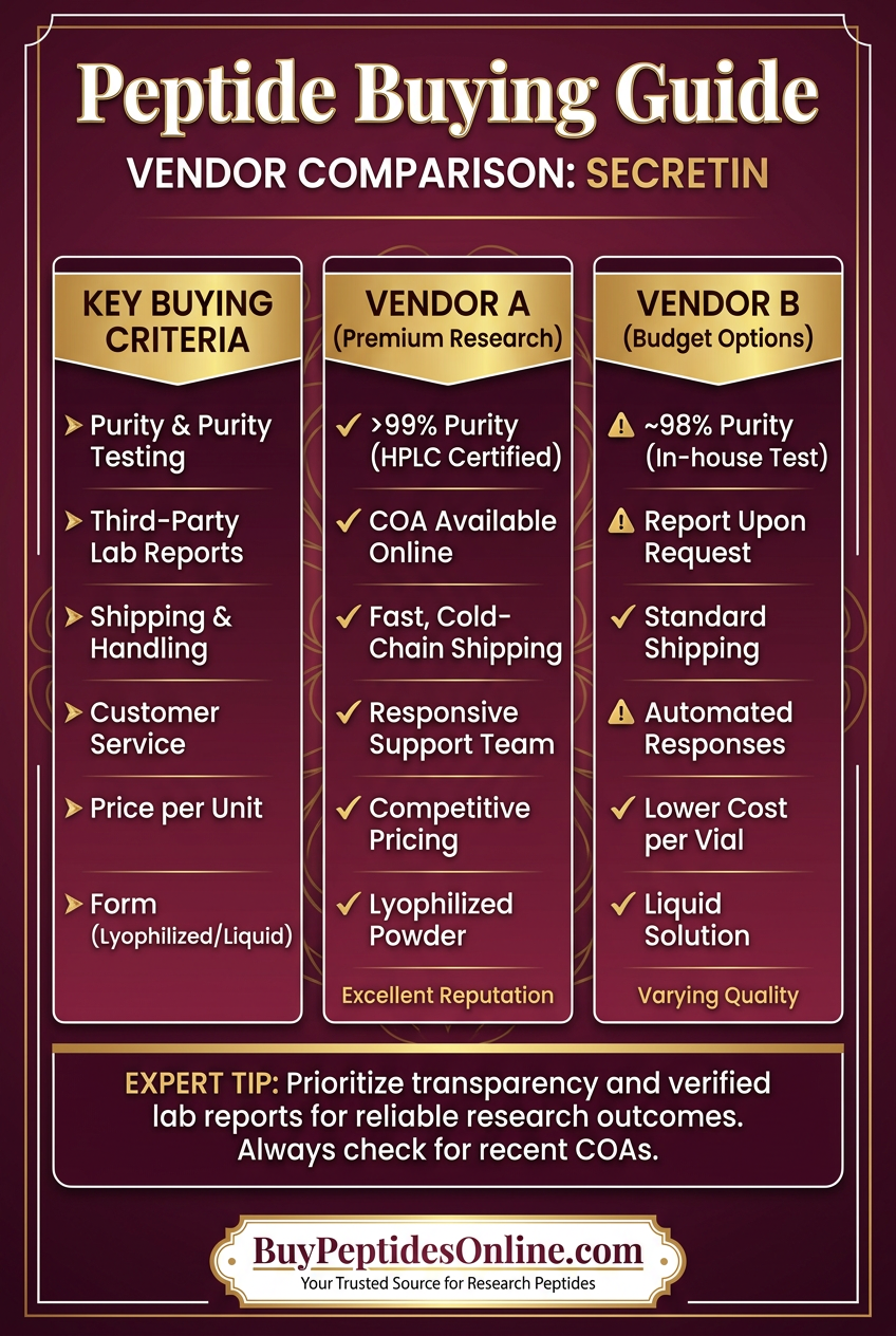 Peptide Buying Guide — Vendor Comparison | Secretin