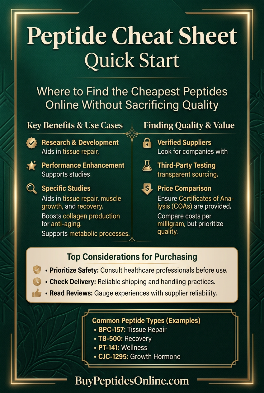 Peptide Cheat Sheet — Quick Start | Where to Find the Cheapes