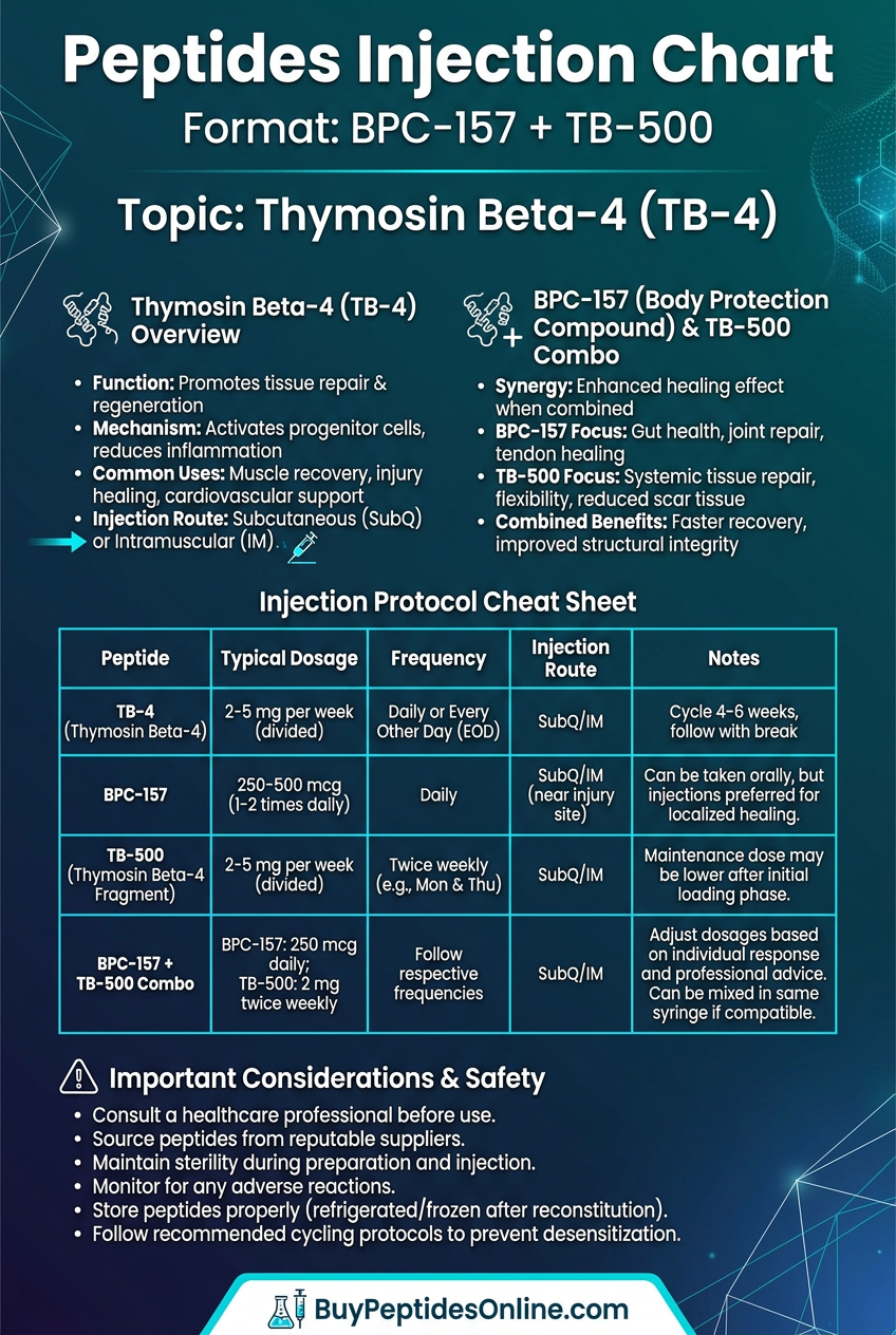 Peptides Injection Chart — BPC-157 + TB-500 | Thymosin Beta-4 (TB-4)