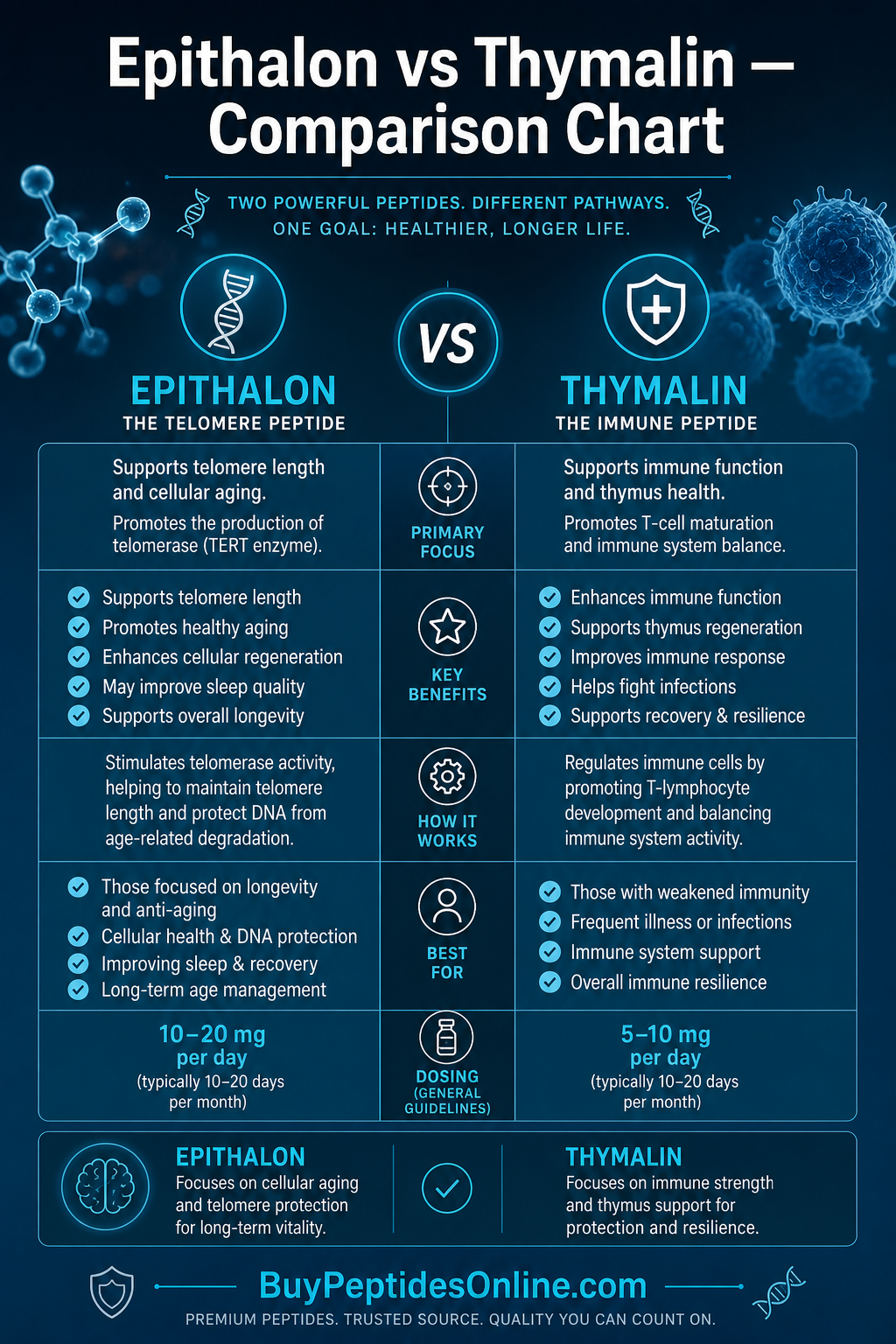 Anti-Aging Peptides — Guide | Epithalon vs Thymalin