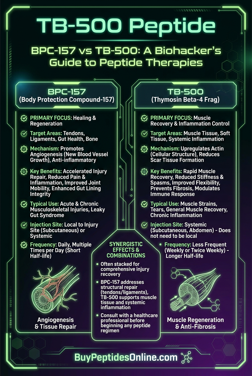 TB-500 Peptide — Guide | BPC-157 vs TB-500