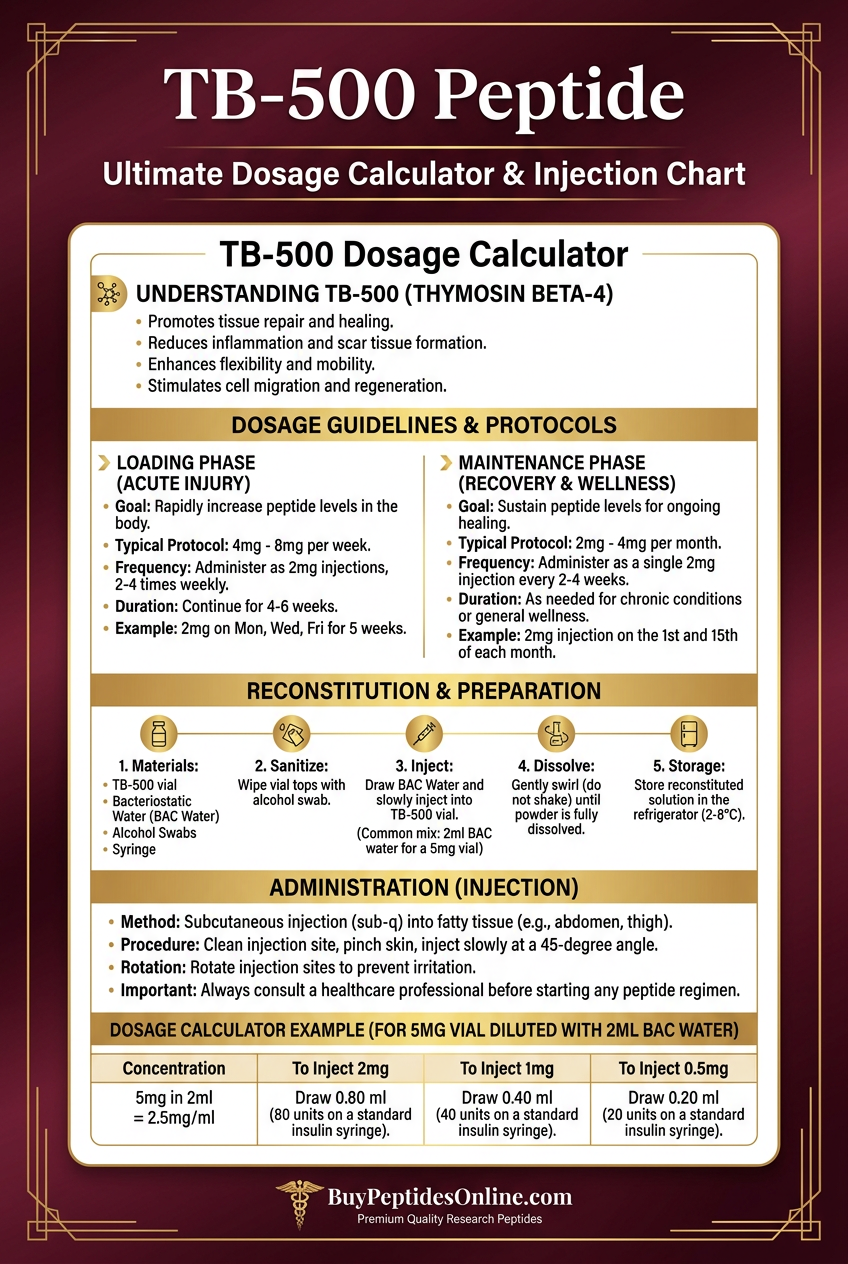TB-500 Peptide — Cheat Sheet | TB-500 Dosage Calculator