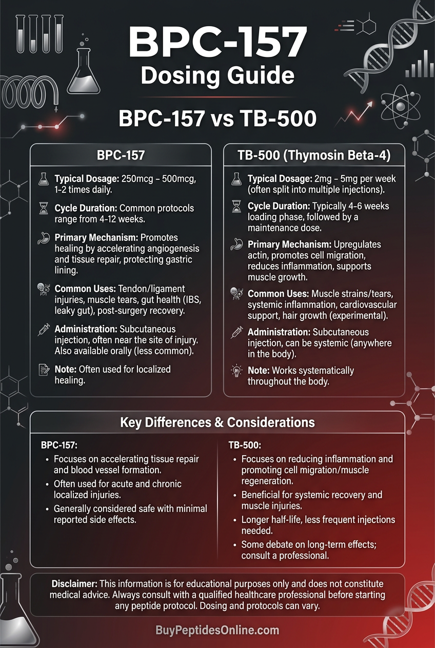 BPC-157 — Dosing Guide | BPC-157 vs TB-500