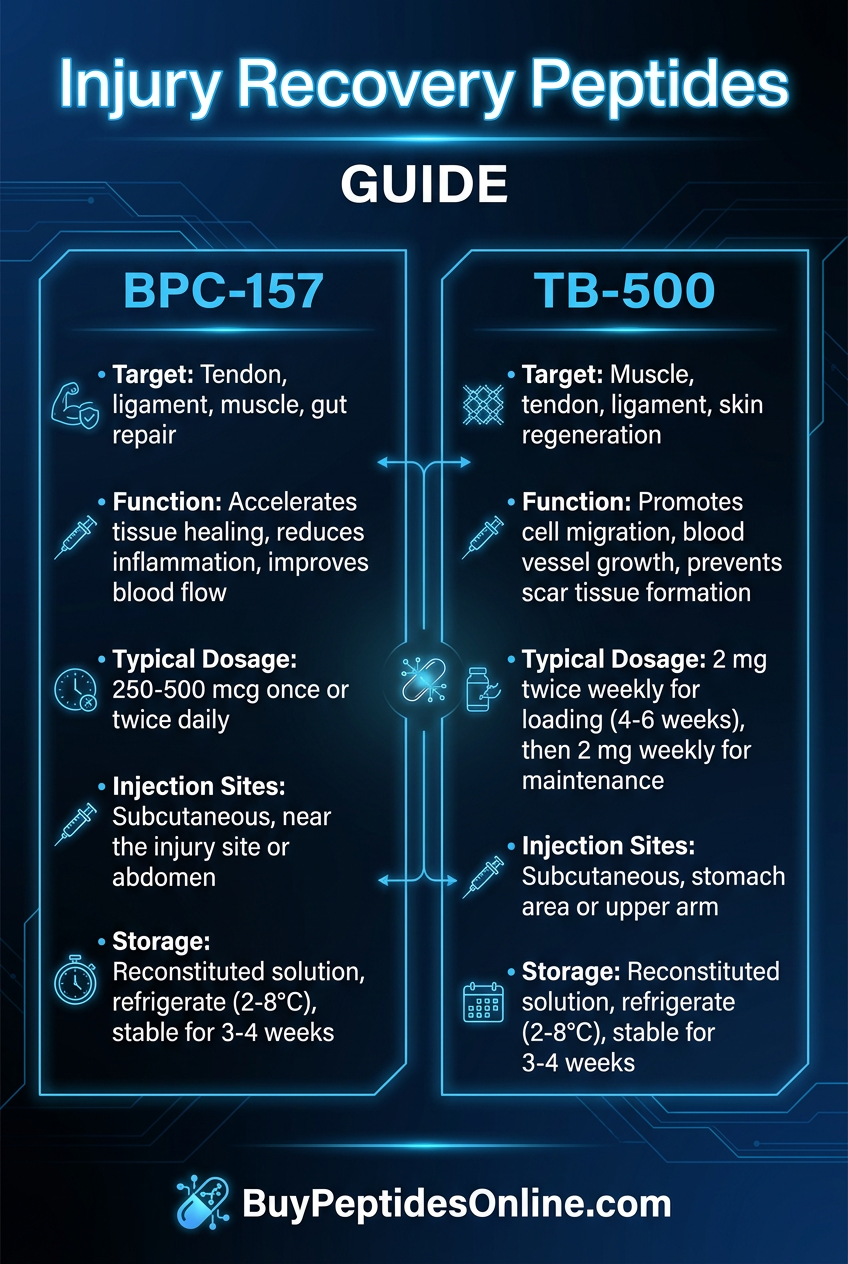 Injury Recovery Peptides — Guide | BPC-157 vs TB-500