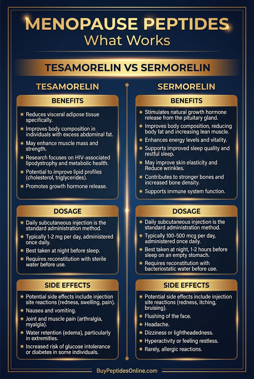 Menopause Peptides — What Works | Tesamorelin vs Sermorelin