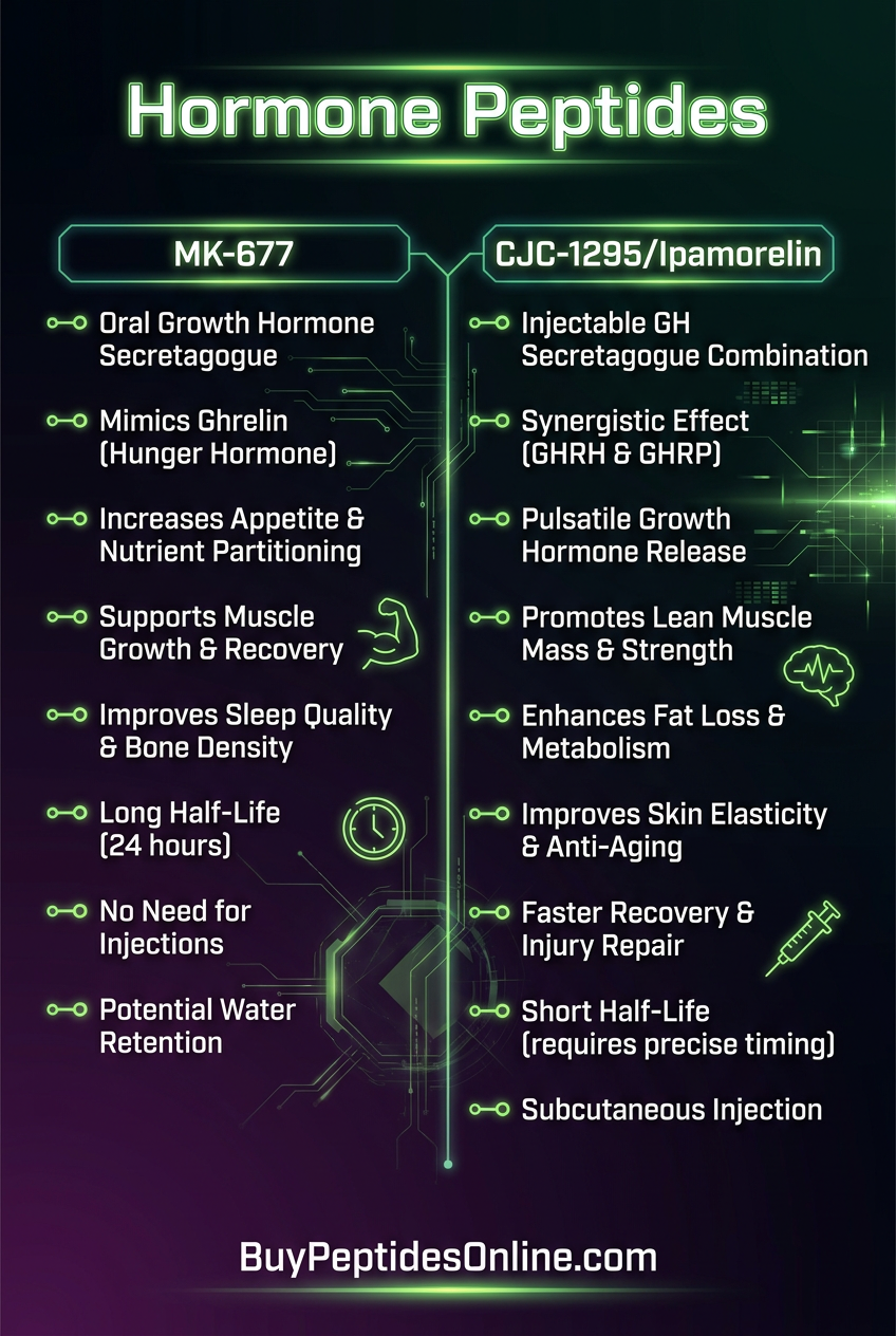 Hormone Peptides — Injection Chart | MK-677 vs CJC-1295/Ipamor
