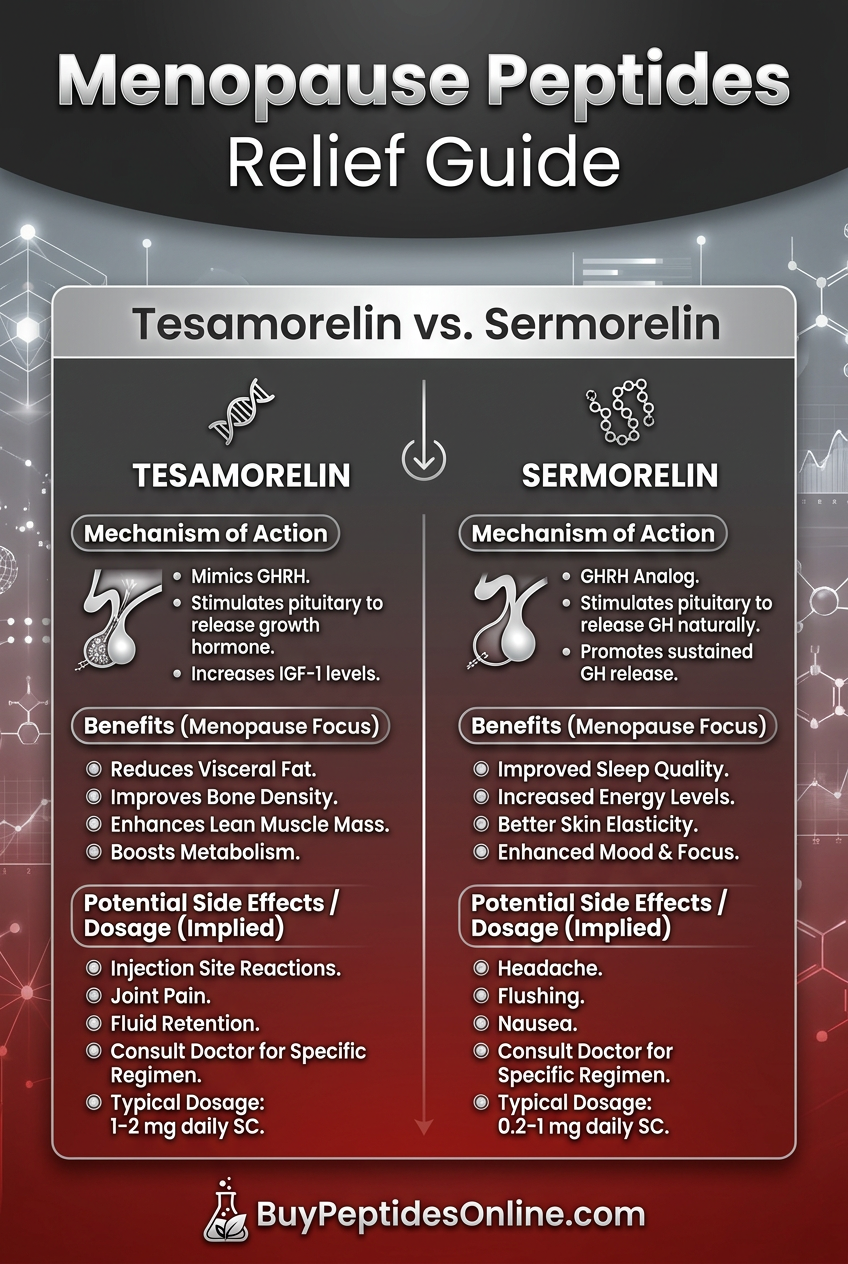 Menopause Peptides — Relief Guide | Tesamorelin vs Sermorelin