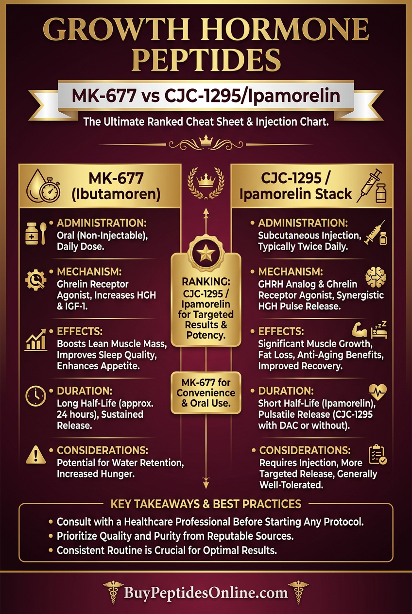 Growth Hormone Peptides — Ranked | MK-677 vs CJC-1295/Ipamor