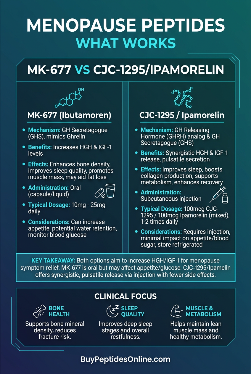 Menopause Peptides — What Works | MK-677 vs CJC-1295/Ipamor