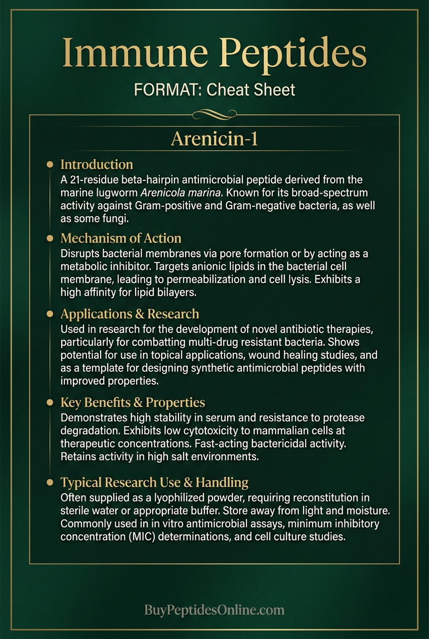 Immune Peptides — Cheat Sheet | Arenicin-1