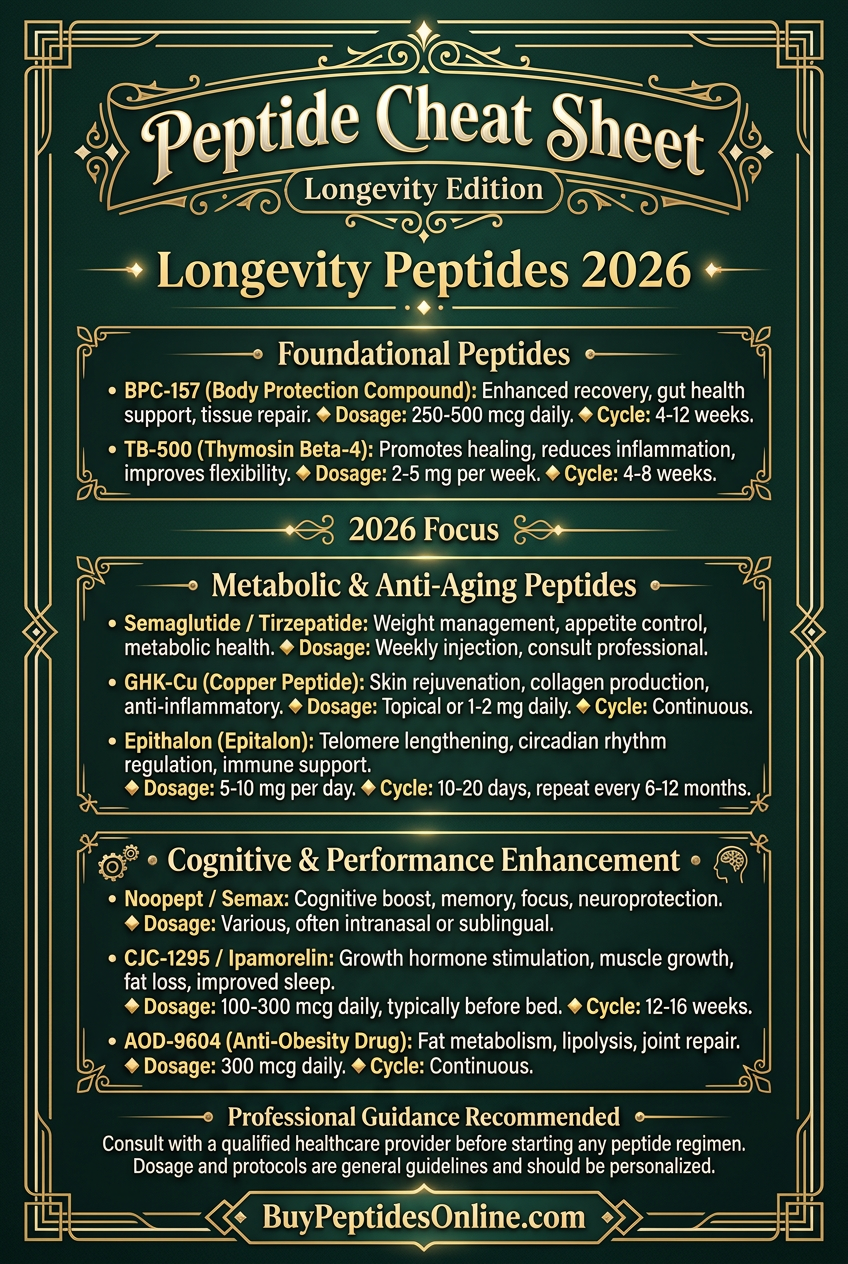 Peptide Cheat Sheet — Longevity Edition | Longevity Peptides 2026