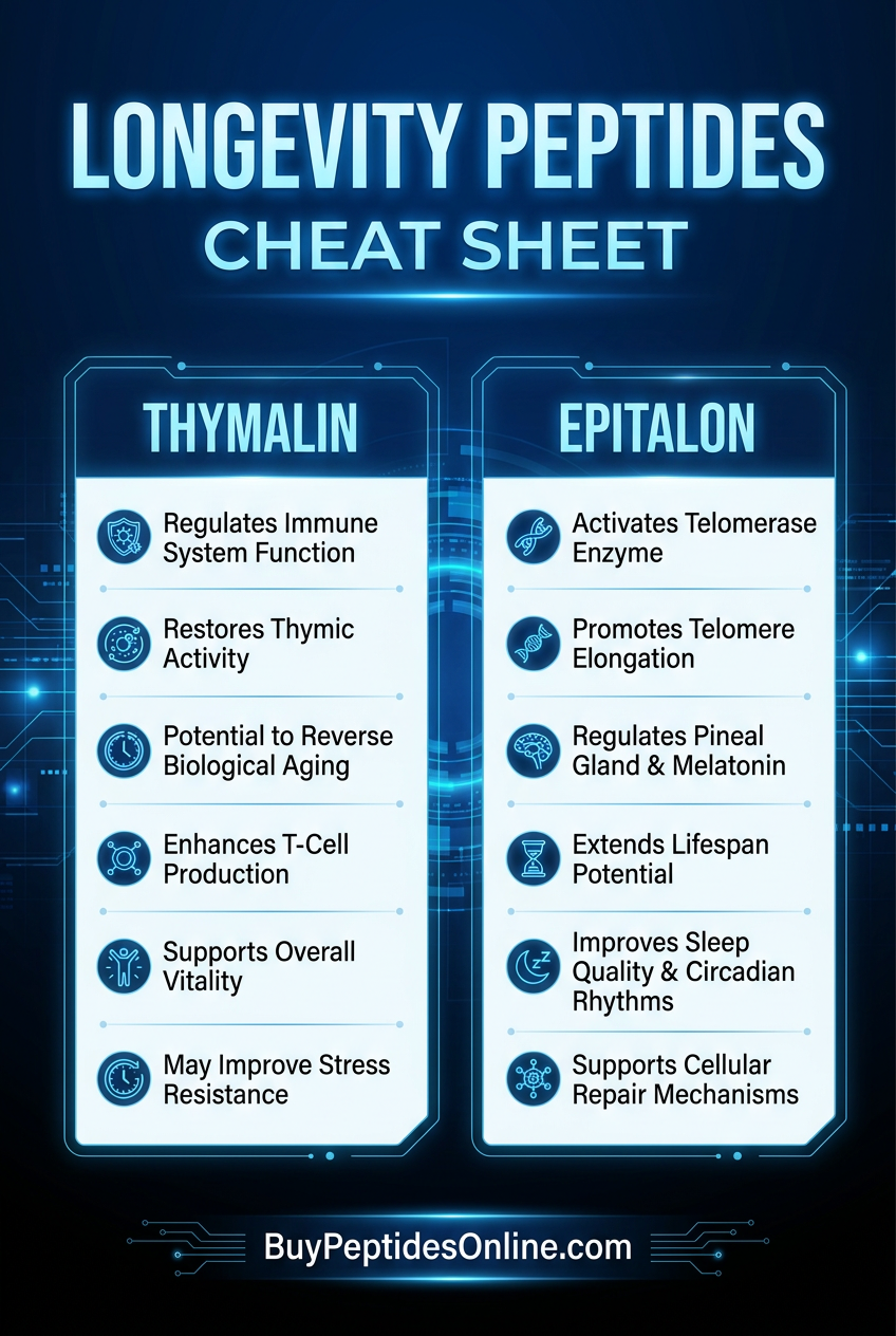 Longevity Peptides — Cheat Sheet | Thymalin vs Epitalon
