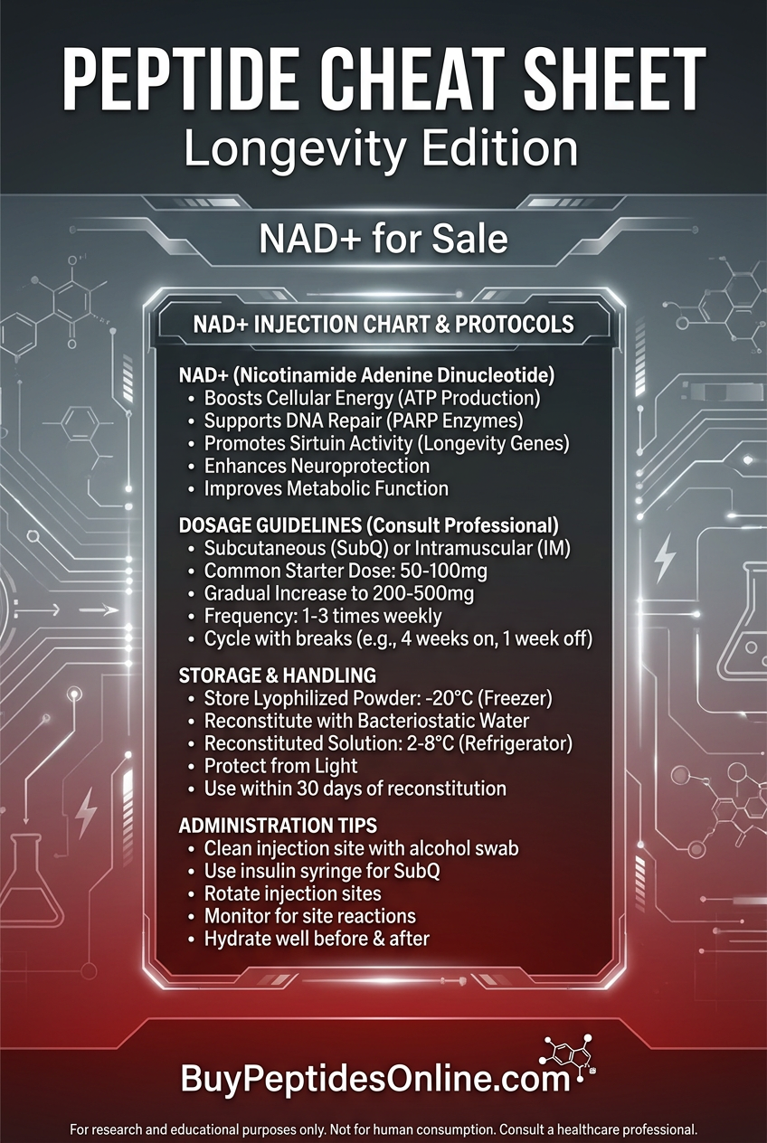 Peptide Cheat Sheet — Longevity Edition | NAD+ for Sale