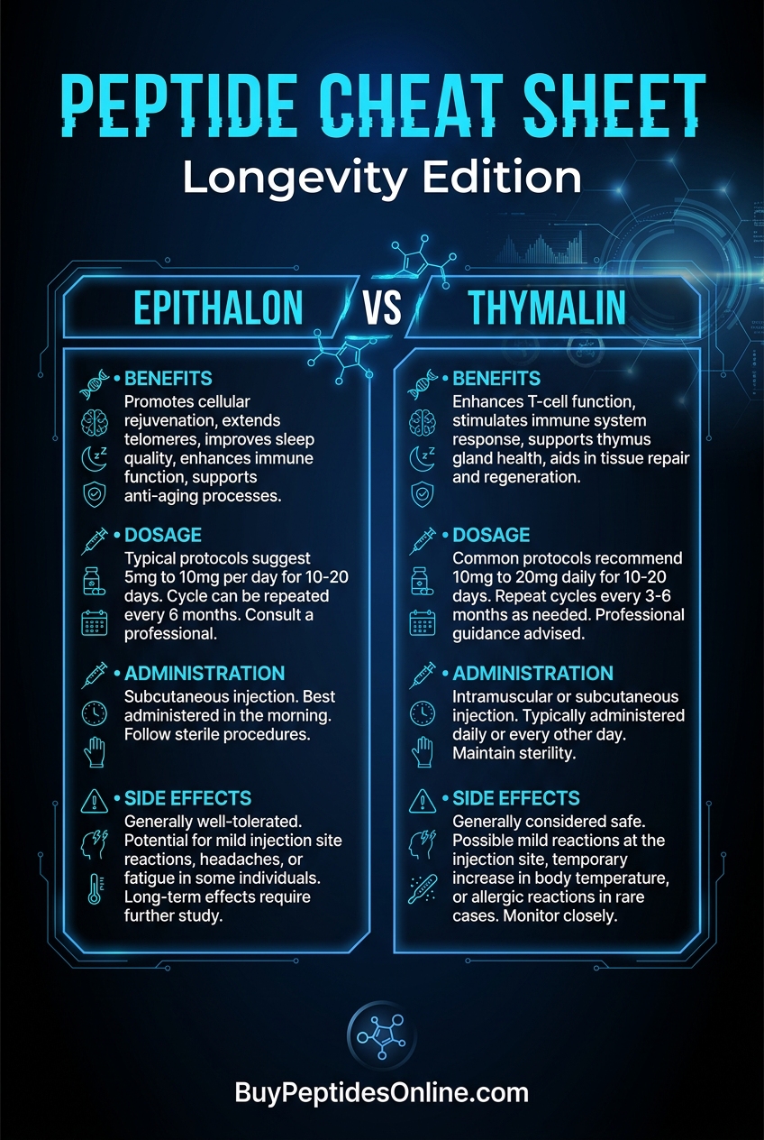Peptide Cheat Sheet — Longevity Edition | Epithalon vs Thymalin