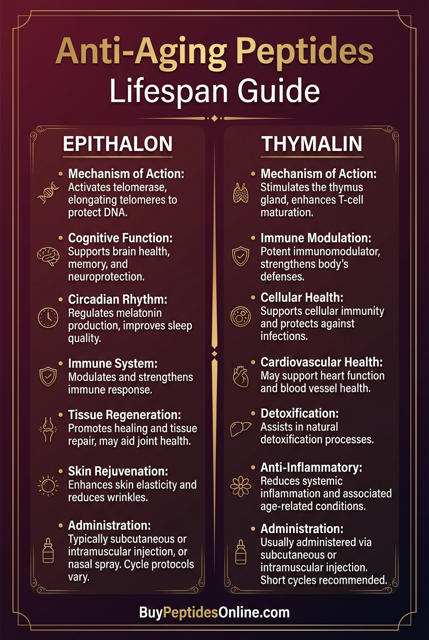 Anti-Aging Peptides — Lifespan Guide | Epithalon vs Thymalin
