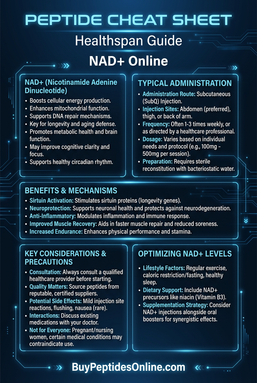 Peptide Cheat Sheet — Healthspan Guide | NAD+ Online
