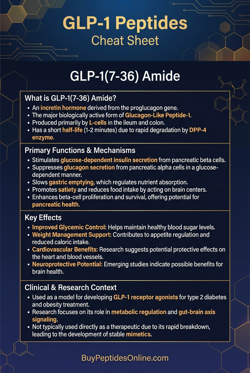 GLP-1 Peptides — Cheat Sheet 2026 | GLP-1(7-36) Amide