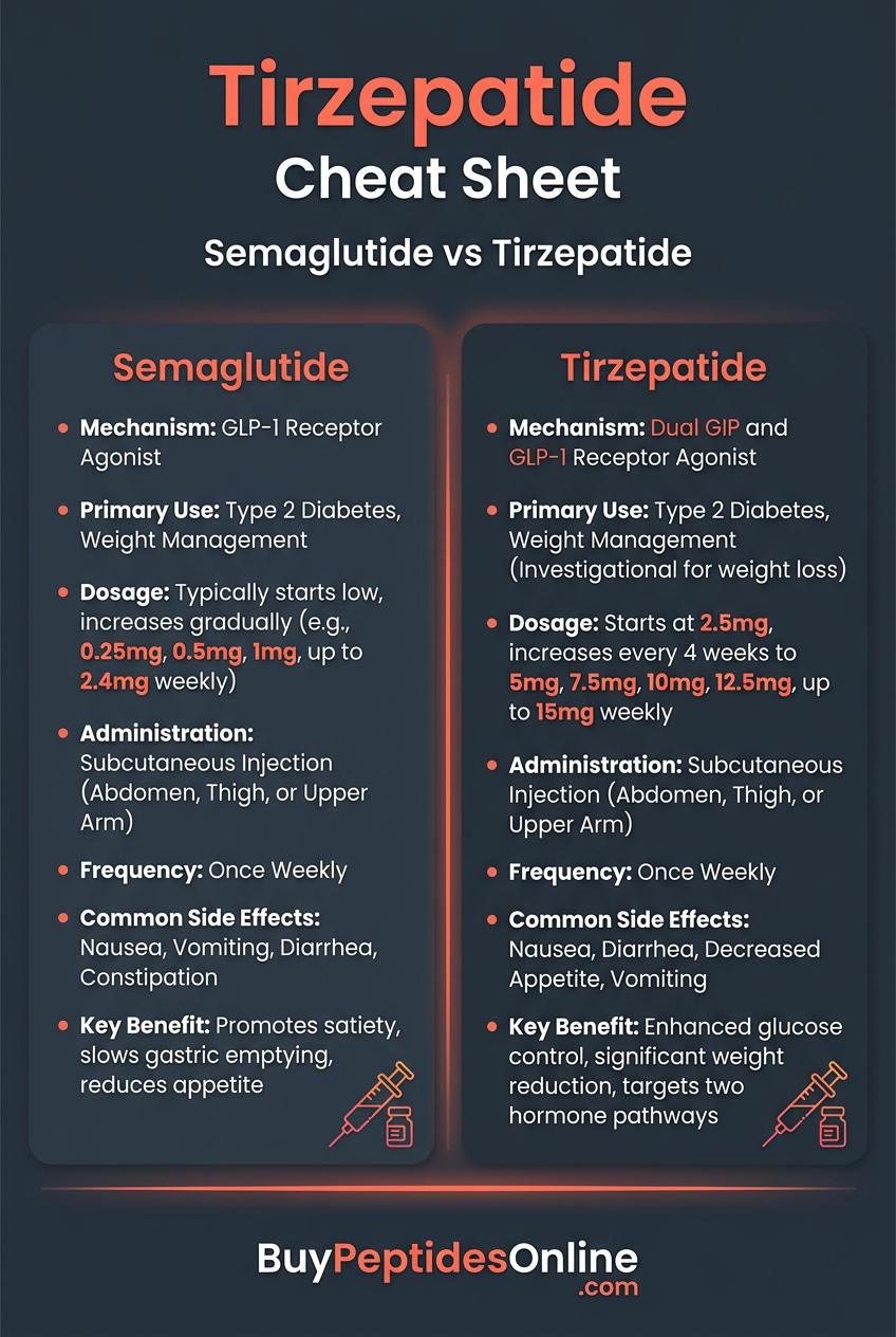 Tirzepatide — Cheat Sheet 2026 | Semaglutide vs Tirzepatid