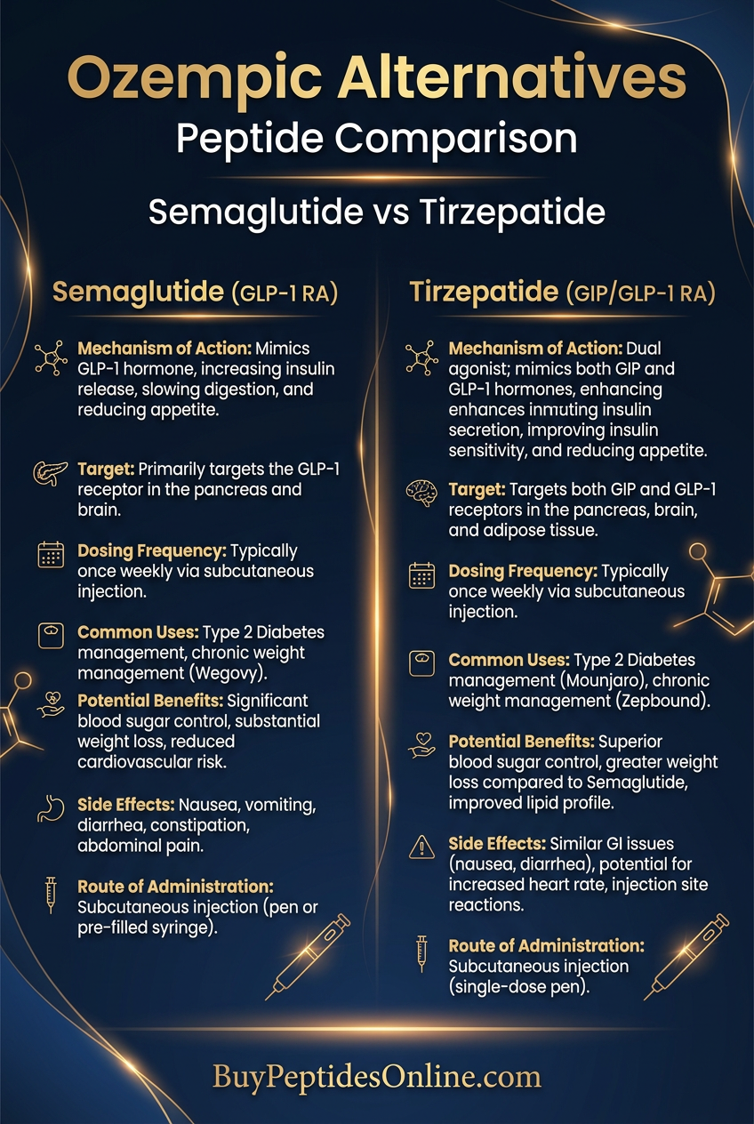 Ozempic Alternatives — Peptide Comparison 2026 | Semaglutide vs Tirzepatid
