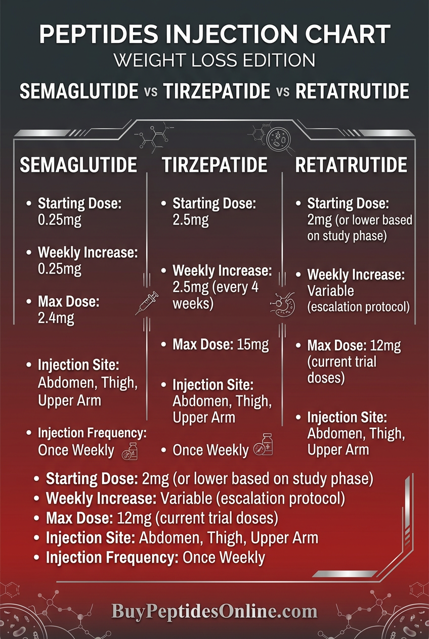 Peptides Injection Chart — Weight Loss Edition 2026 | Semaglutide vs Tirzepatid