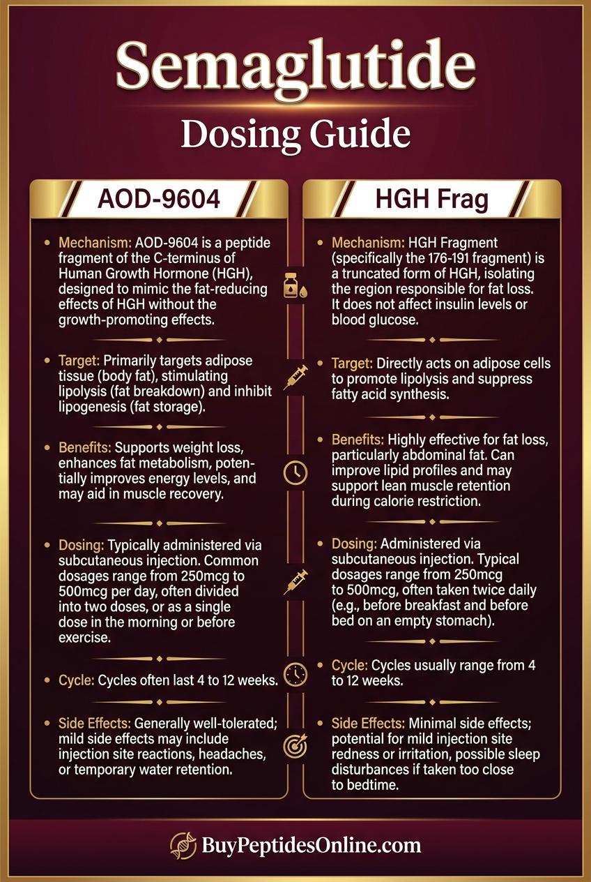 Semaglutide — Dosing Guide | AOD-9604 vs HGH Frag