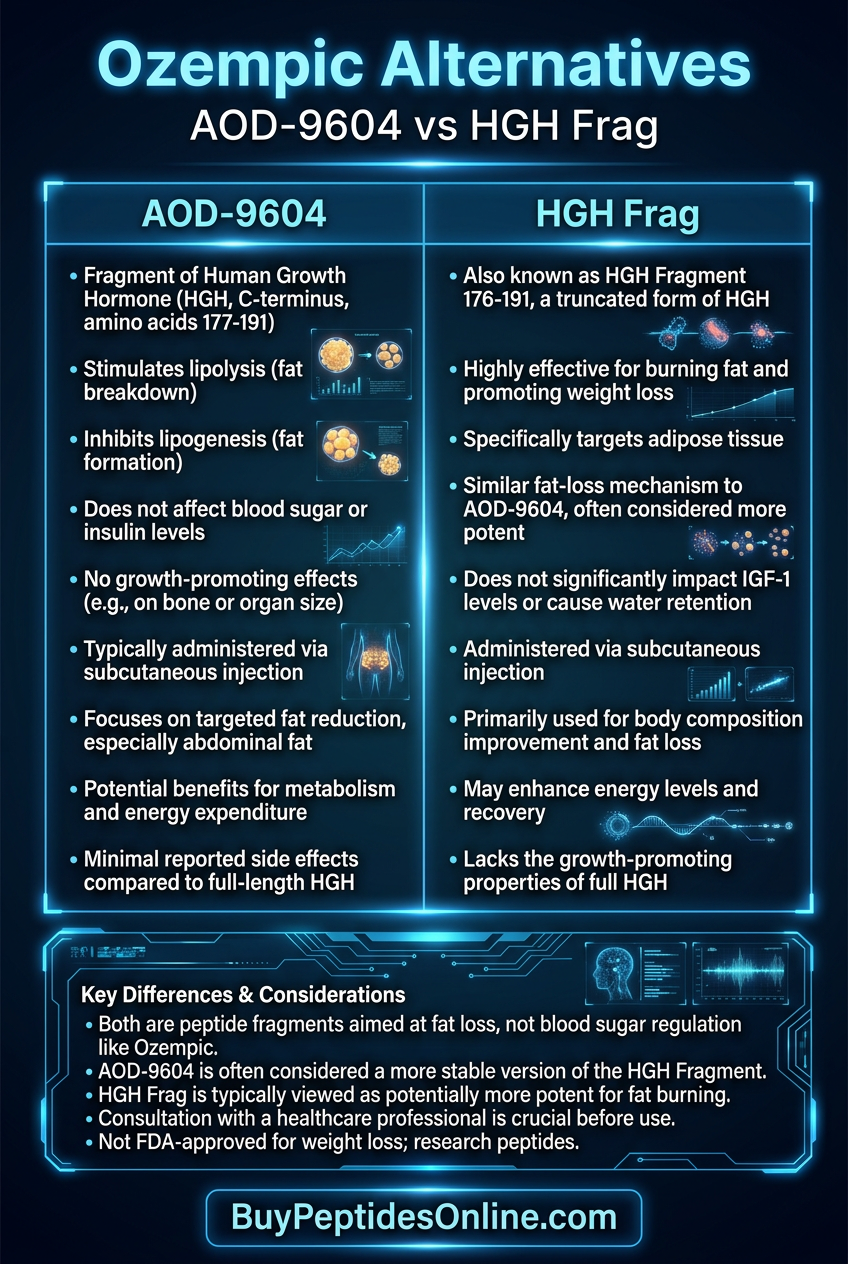 Ozempic Alternatives — Cheat Sheet | AOD-9604 vs HGH Frag