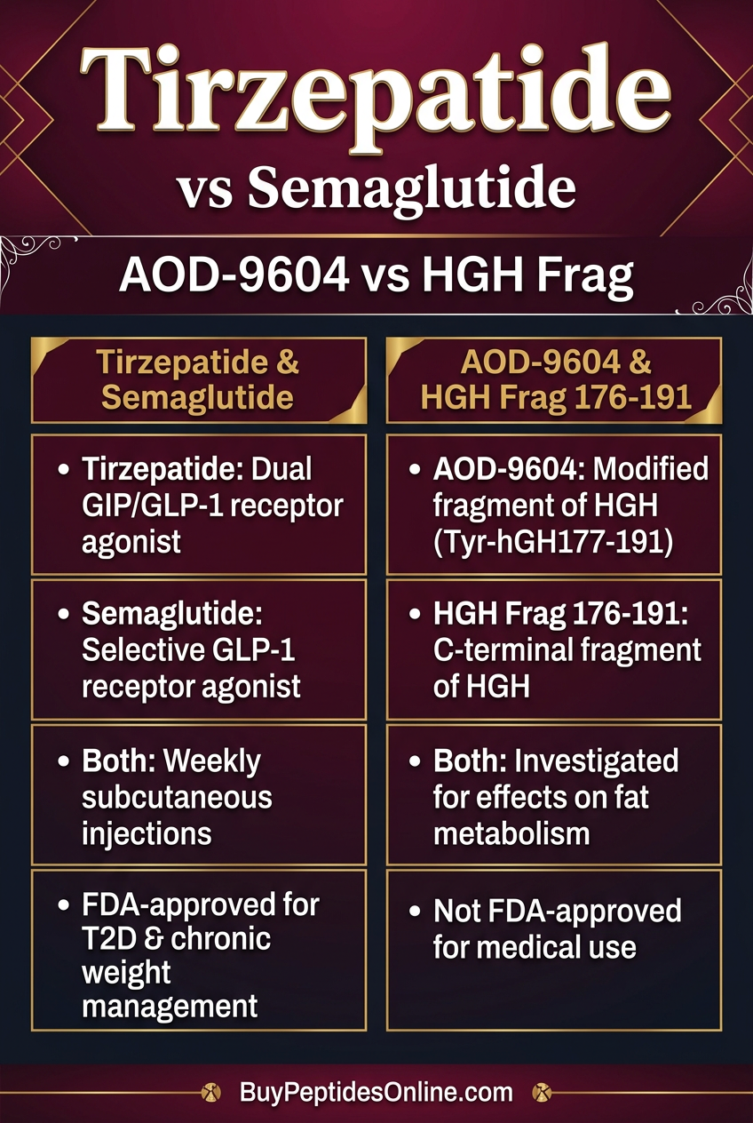 Tirzepatide — vs Semaglutide | AOD-9604 vs HGH Frag
