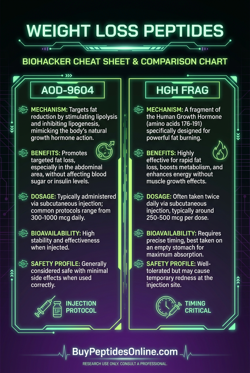 Weight Loss Peptides — Comparison Chart | AOD-9604 vs HGH Frag