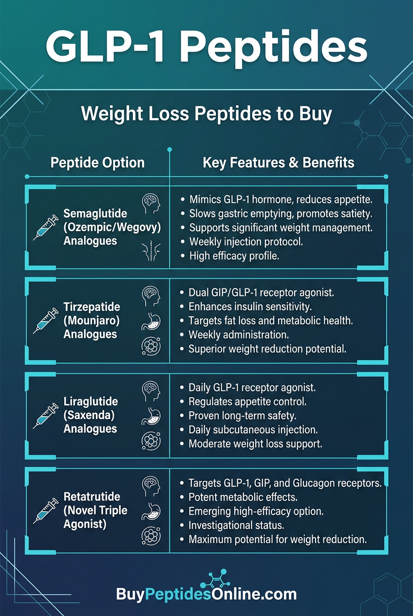 GLP-1 Peptides — Comparison Chart | Weight Loss Peptides to B