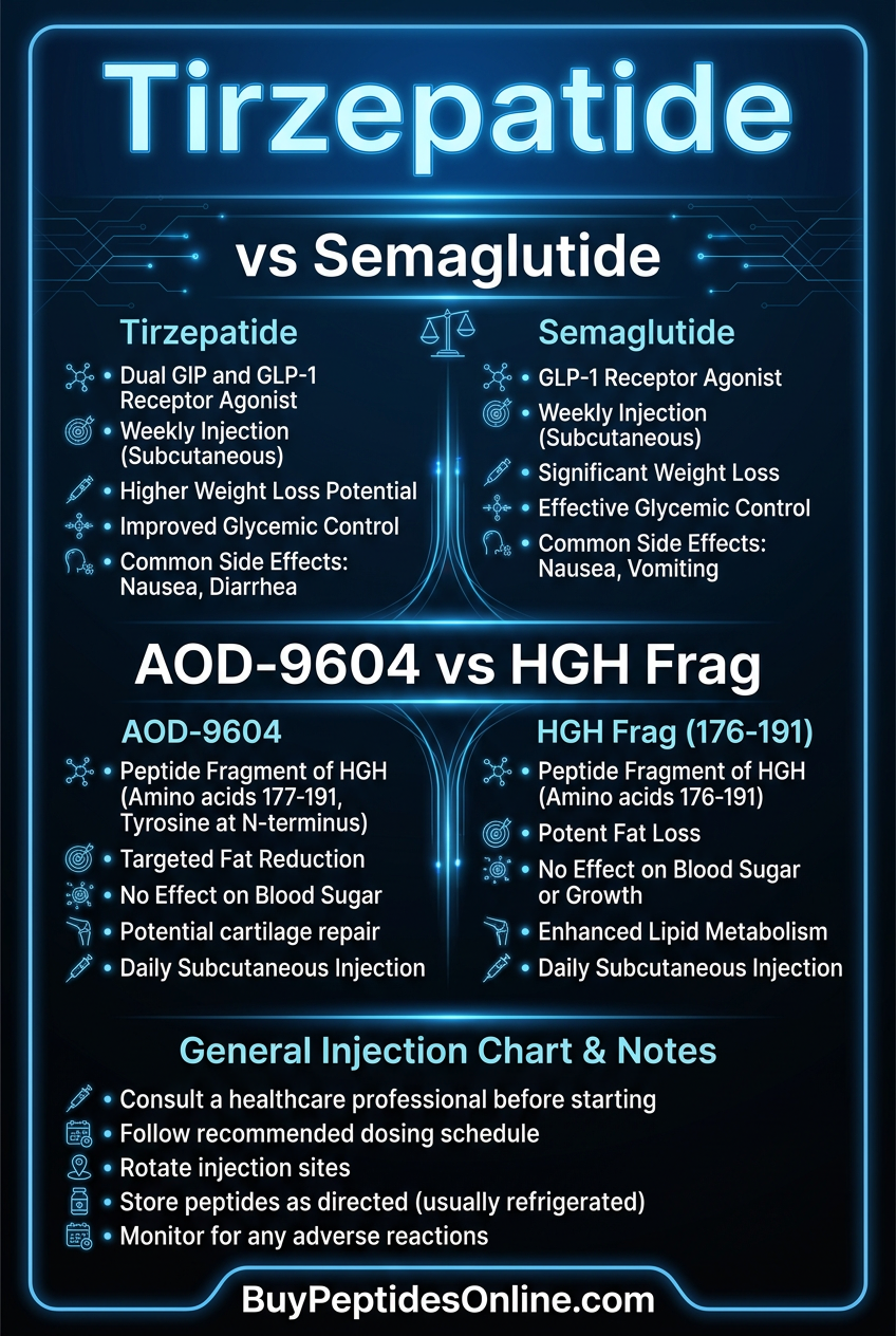 Tirzepatide — vs Semaglutide | AOD-9604 vs HGH Frag