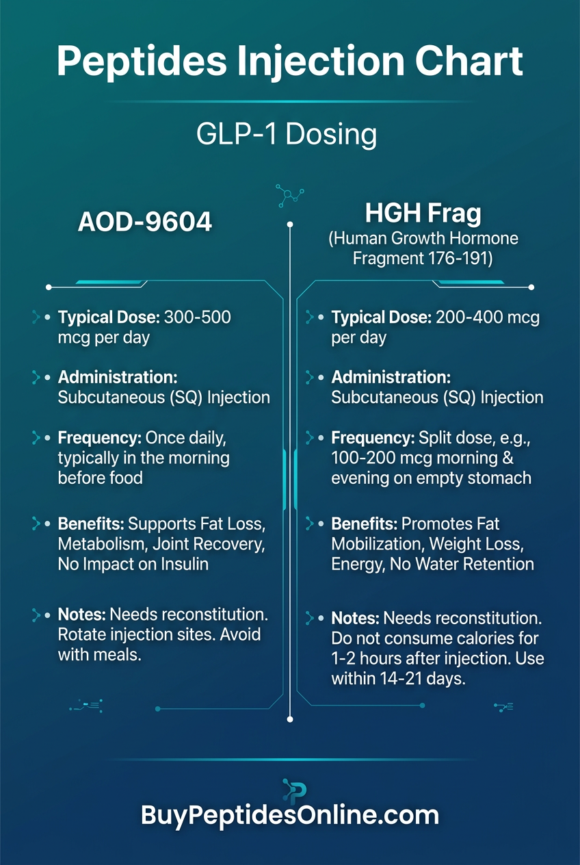 Peptides Injection Chart — GLP-1 Dosing | AOD-9604 vs HGH Frag