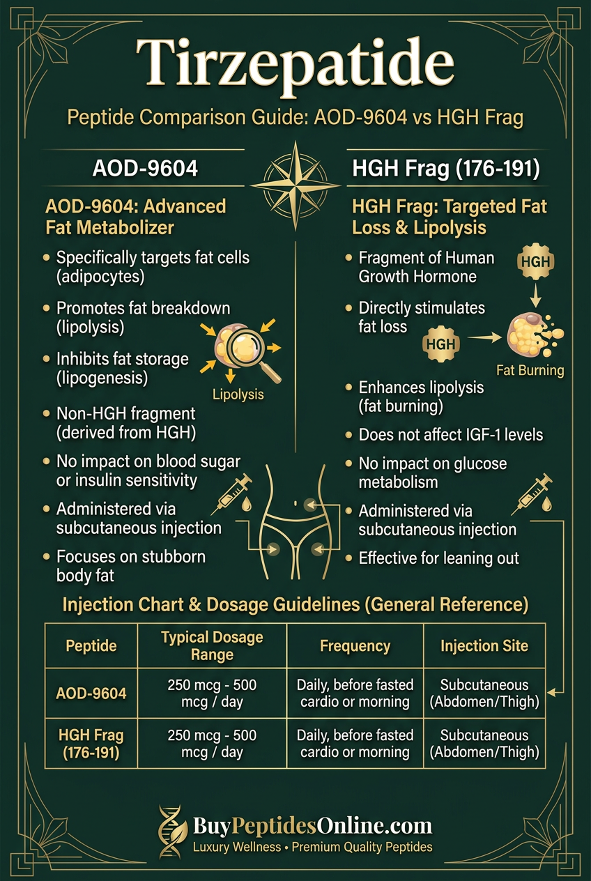 Tirzepatide — Guide | AOD-9604 vs HGH Frag