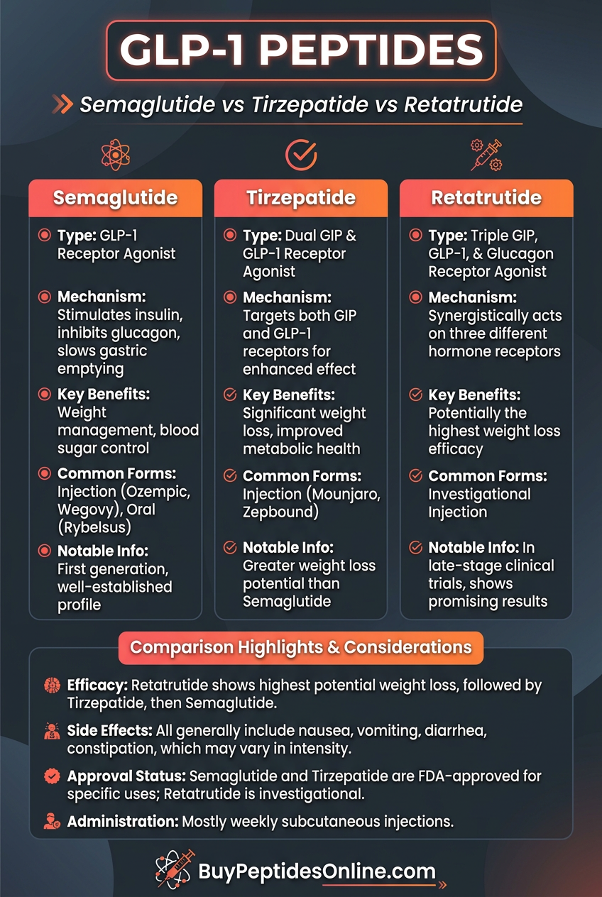 GLP-1 Peptides — Comparison Chart 2026 | Semaglutide vs Tirzepatid