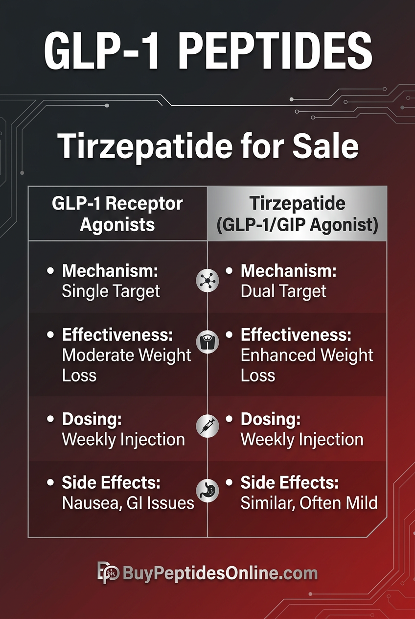 GLP-1 Peptides — Comparison Chart | Tirzepatide for Sale