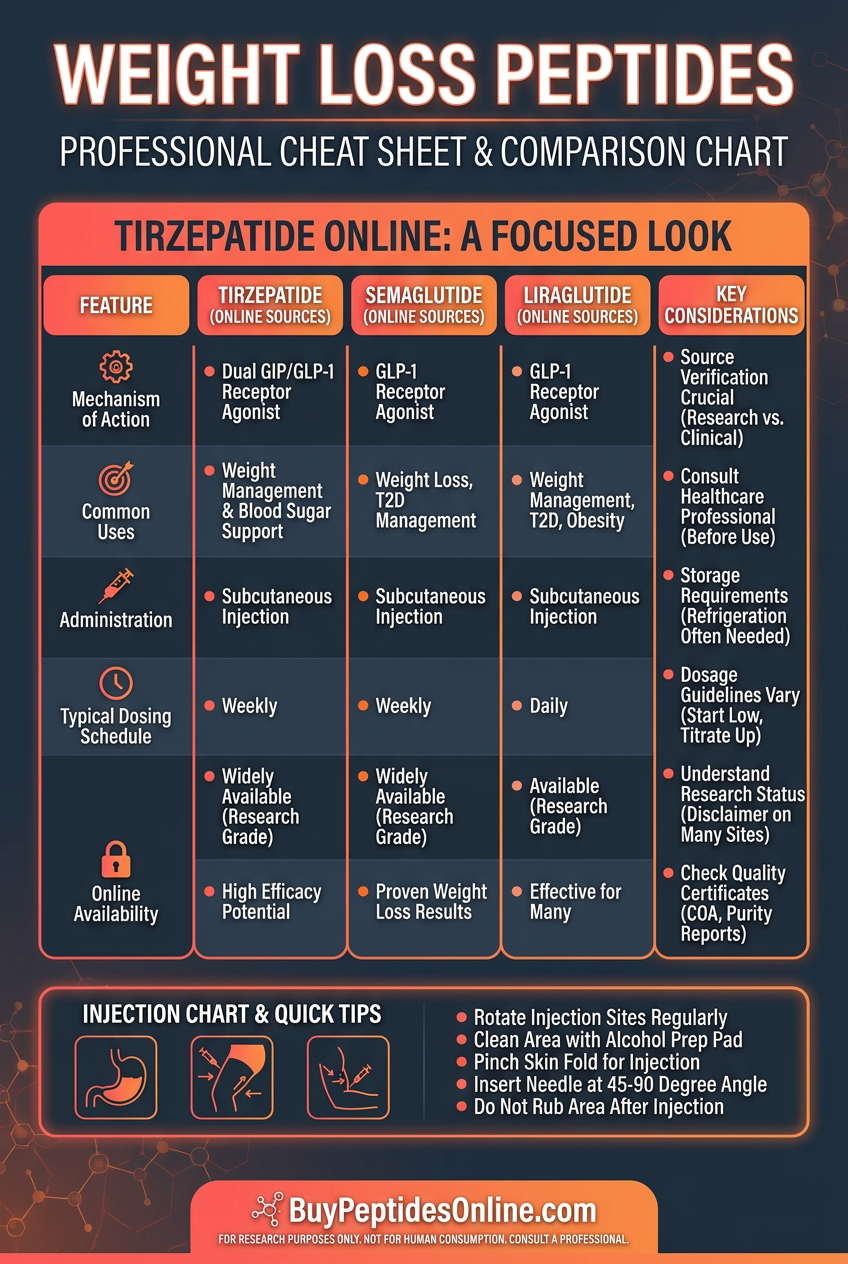 Weight Loss Peptides — Comparison Chart | Tirzepatide Online