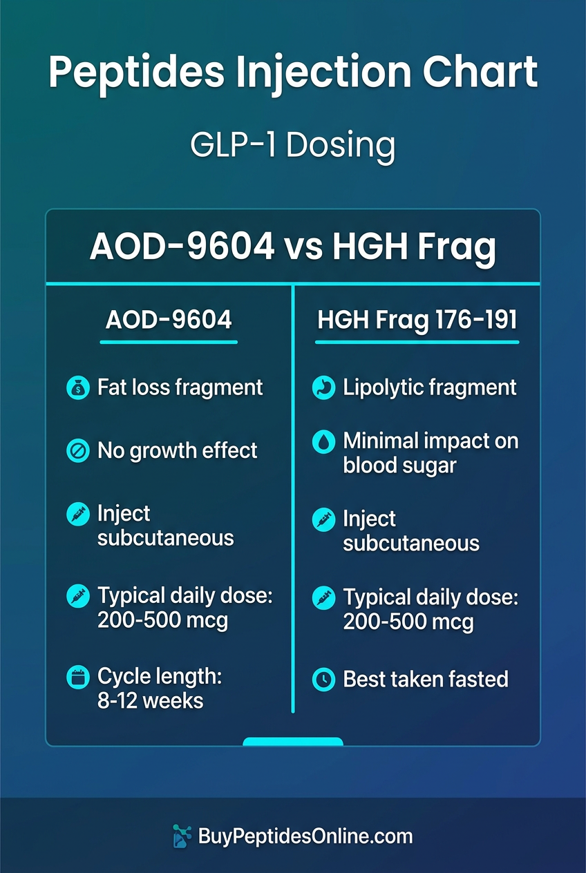 Peptides Injection Chart — GLP-1 Dosing | AOD-9604 vs HGH Frag