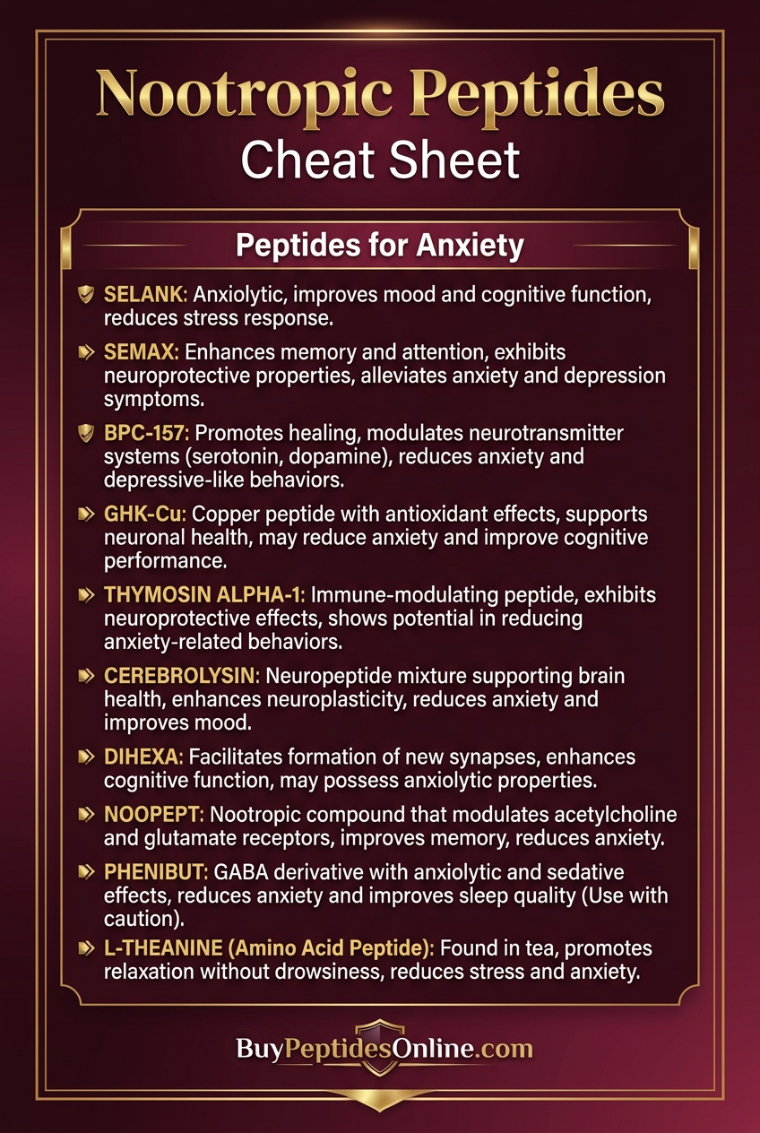Nootropic Peptides — Cheat Sheet | Peptides for Anxiety