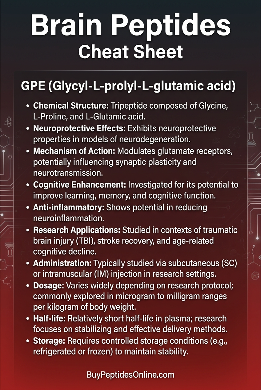Brain Peptides — Cheat Sheet | GPE (Glycyl-L-prolyl-L-gl