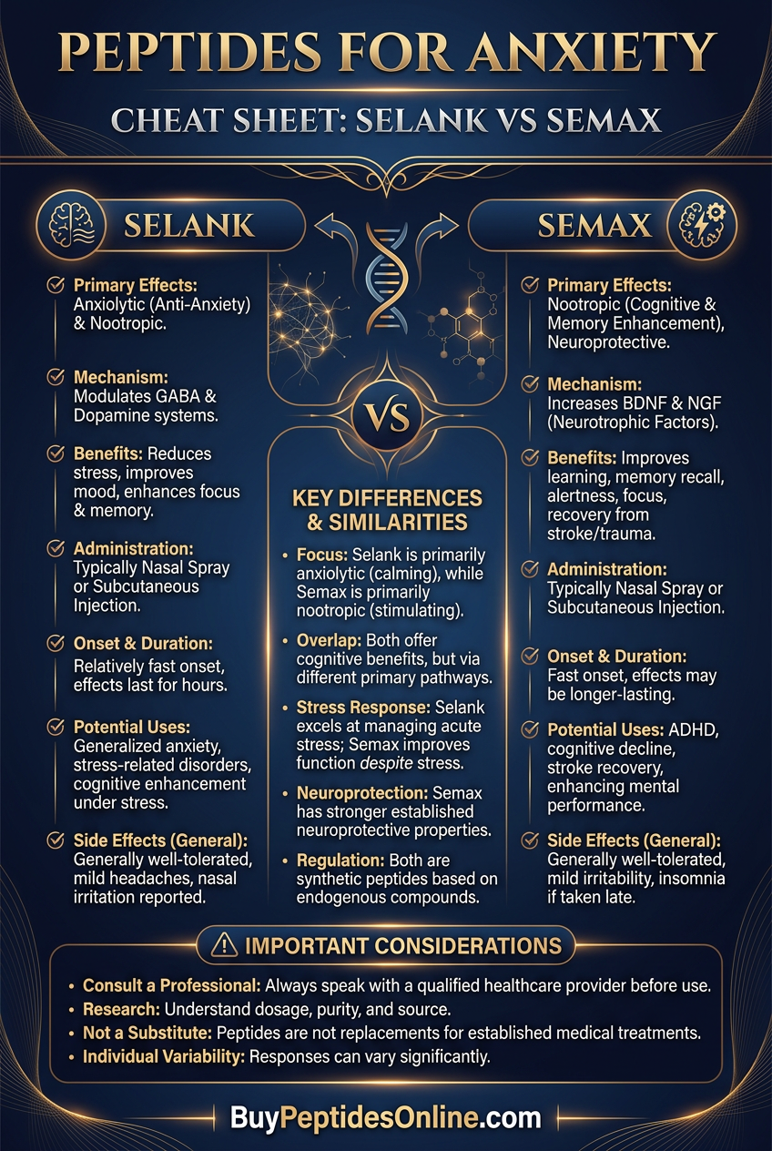 Peptides for Anxiety — Cheat Sheet | Selank vs Semax