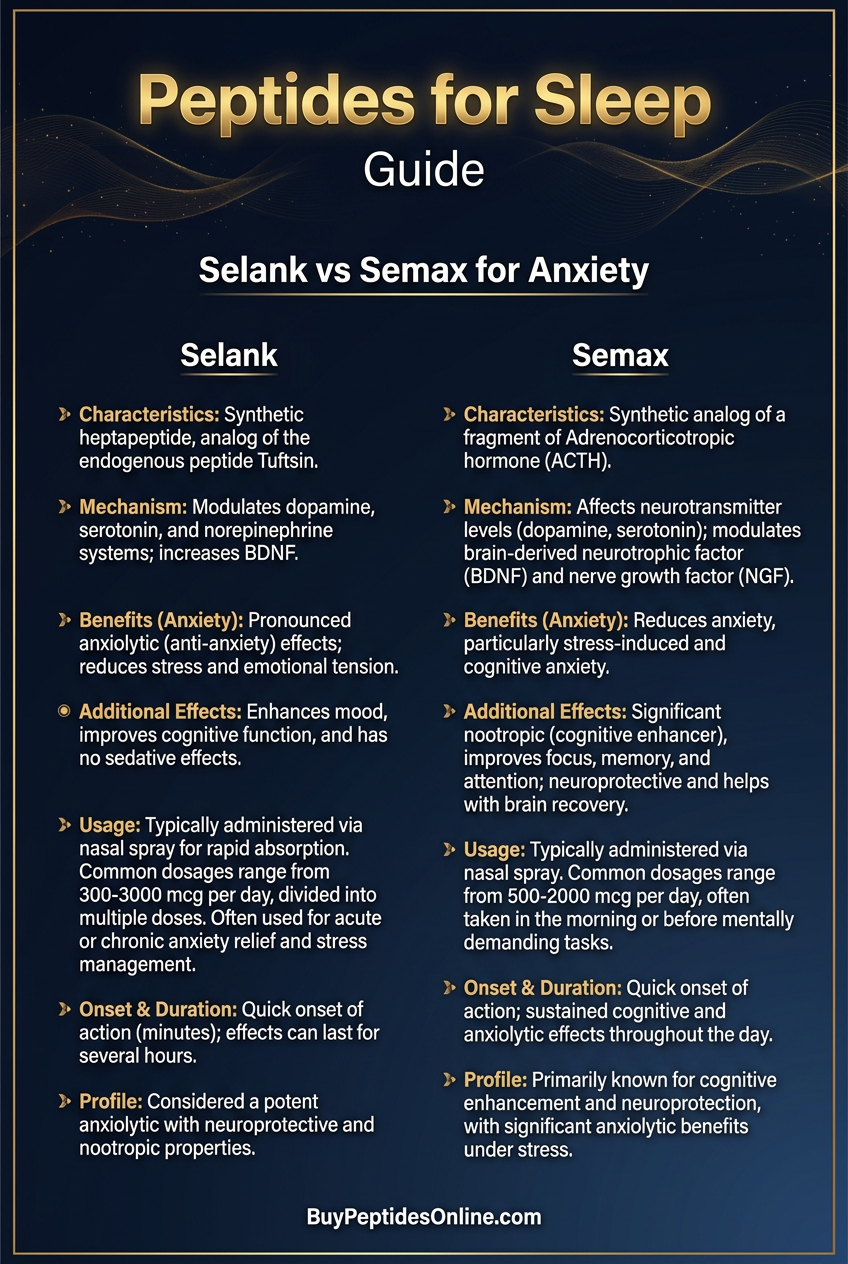 Peptides for Sleep — Guide | Selank vs Semax for Anxie