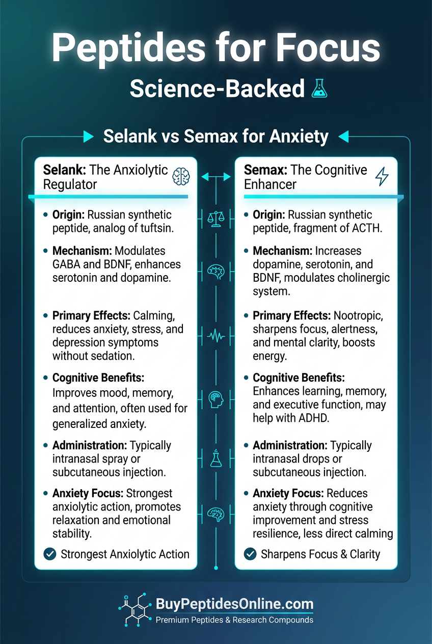 Peptides for Focus — Science-Backed | Selank vs Semax for Anxie
