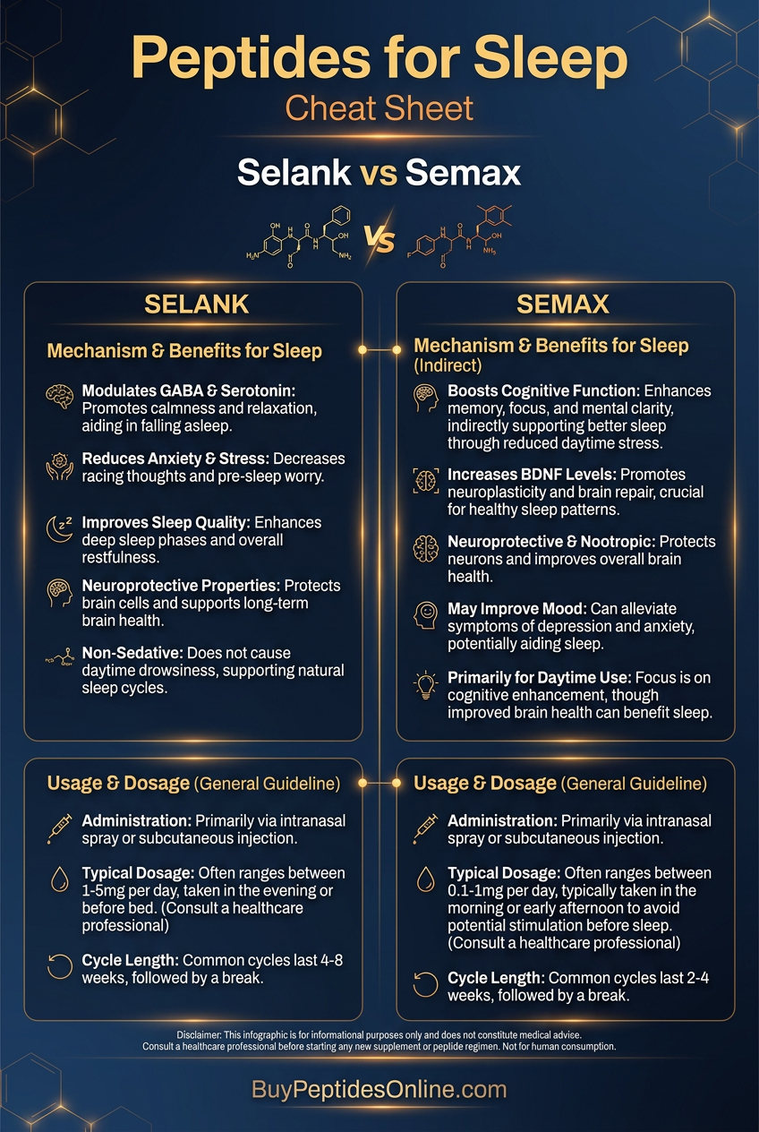 Peptides for Sleep — Cheat Sheet | Selank vs Semax