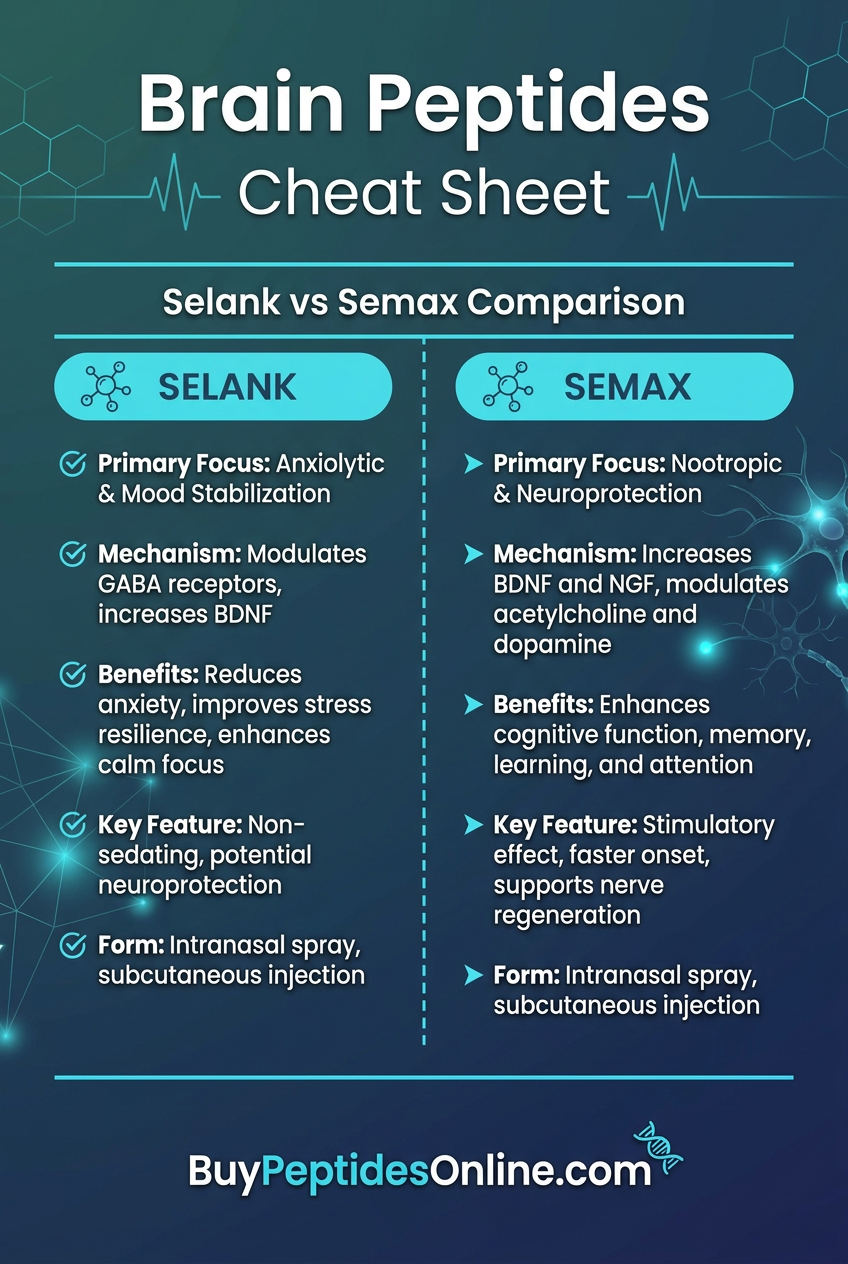 Brain Peptides — Cheat Sheet | Selank vs Semax