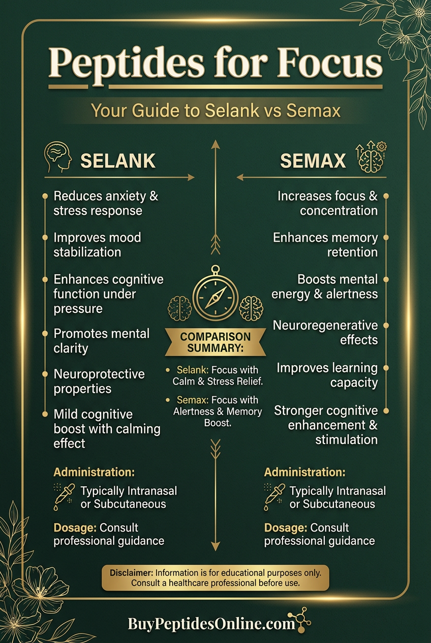 Peptides for Focus — Guide | Selank vs Semax