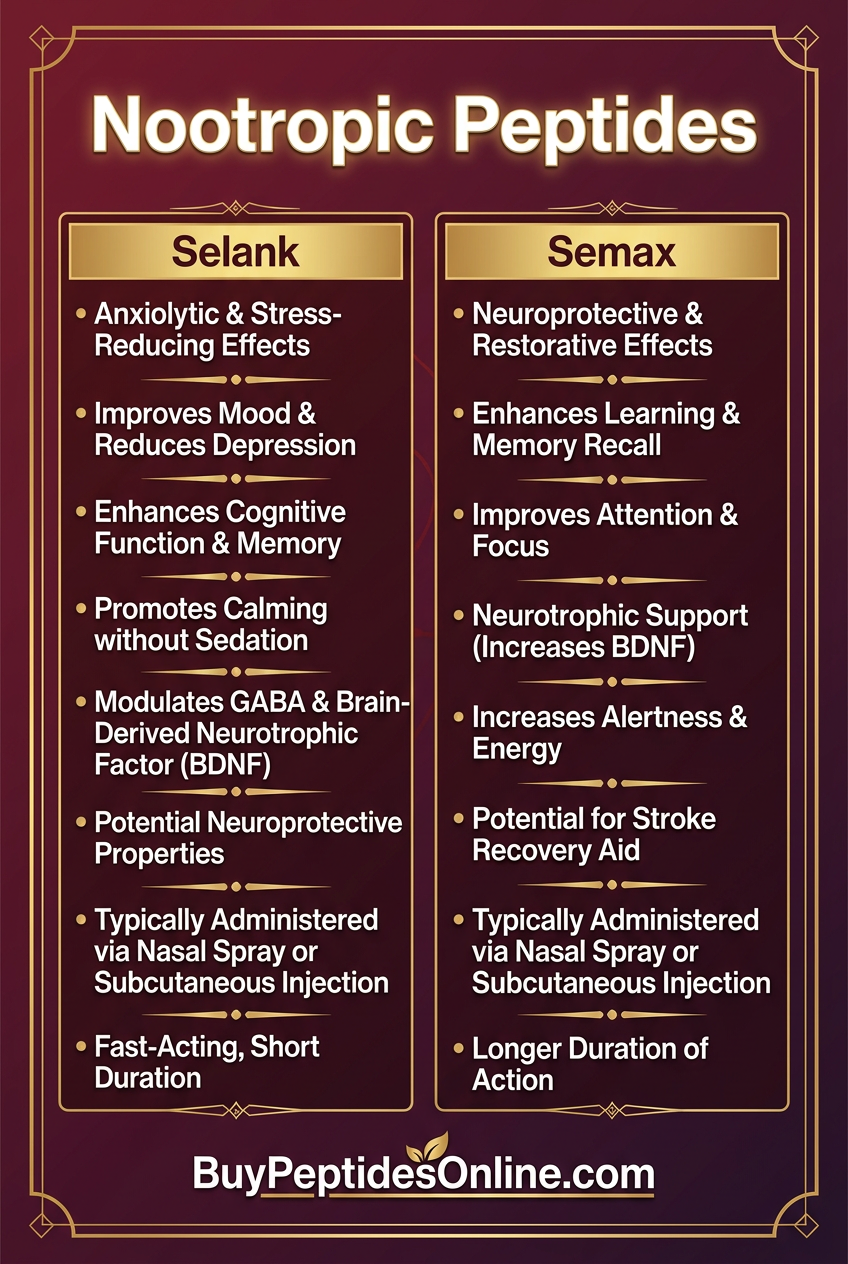 Nootropic Peptides — Comparison Chart | Selank vs Semax