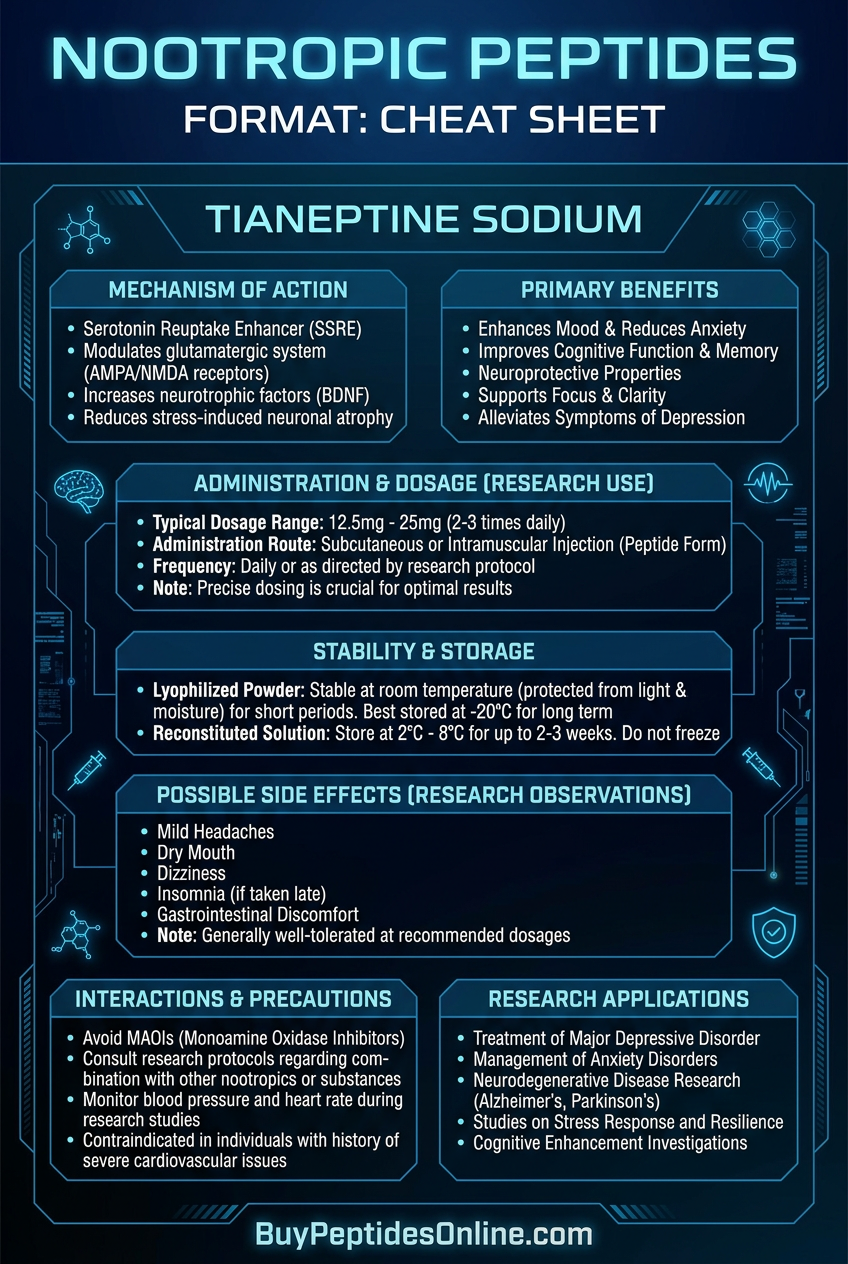 Nootropic Peptides — Cheat Sheet | Tianeptine Sodium
