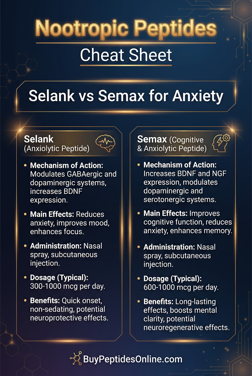 Nootropic Peptides — Cheat Sheet | Selank vs Semax for Anxie