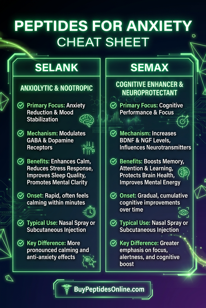 Peptides for Anxiety — Cheat Sheet | Selank vs Semax