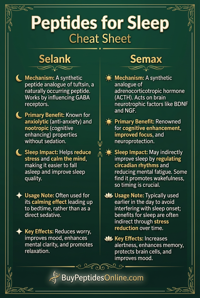 Peptides for Sleep — Cheat Sheet | Selank vs Semax