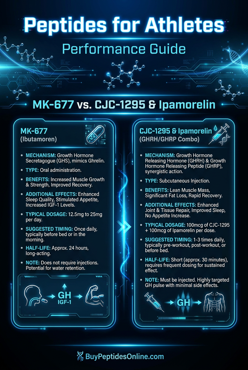 Peptides for Athletes — Performance Guide | MK-677 vs CJC-1295 & Ipam